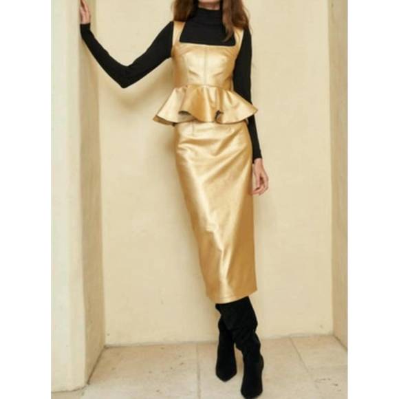 NEW HUNTER BELL taylor skirt in gold faux leather